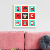 Red & Blue Retro London Collage Canvas Afdruk (Insitu (Woonkamer))