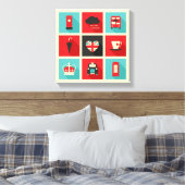 Red & Blue Retro London Collage Canvas Afdruk (Insitu (Slaapkamer))