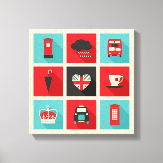 Red & Blue Retro London Collage Canvas Afdruk (Voorkant)