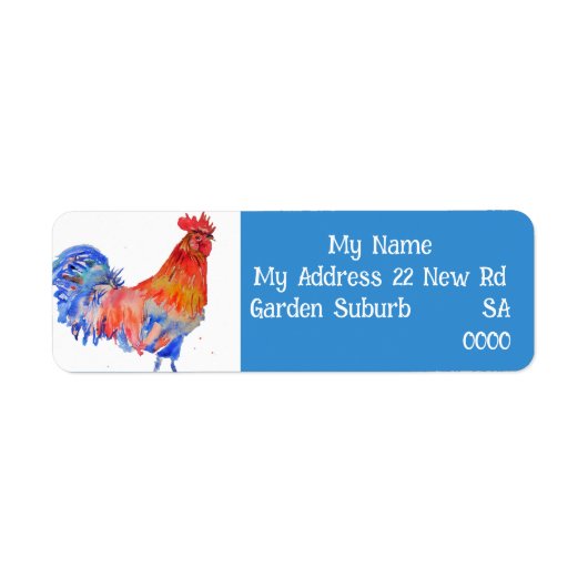 Red Blue Rooster Art Bird Return Address Labels (Voorkant)