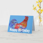 Red Blue Rooster Waterverf Kip Roosters vogels Kaart (Gele Bloem)