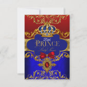 Red Blue Royal Crown Little Prince Baby shower Kaart (Voorkant)