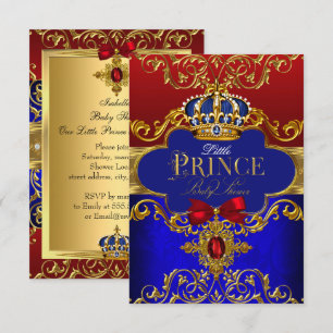 Red Blue Royal Crown Little Prince Baby shower Kaart