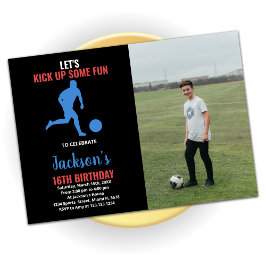 Red Blue Running Soccer Birthday Invitations foto Kaart
