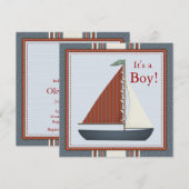 Red Blue Sailboat Baby shower Kaart (Voorkant / Achterkant)