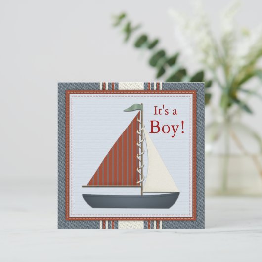 Red Blue Sailboat Baby shower Kaart (Staand voorkant)