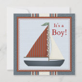 Red Blue Sailboat Baby shower Kaart (Voorkant)