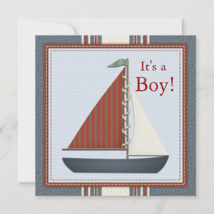 Red Blue Sailboat Baby shower Kaart