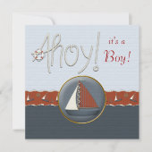 Red Blue Sailboat Baby shower Kaart (Voorkant)