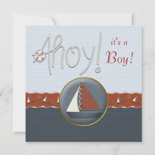 Red Blue Sailboat Baby shower Kaart