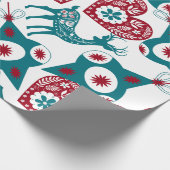 Red Blue Scandinavian Nordic Kerststag Cadeaupapier (Hoek)