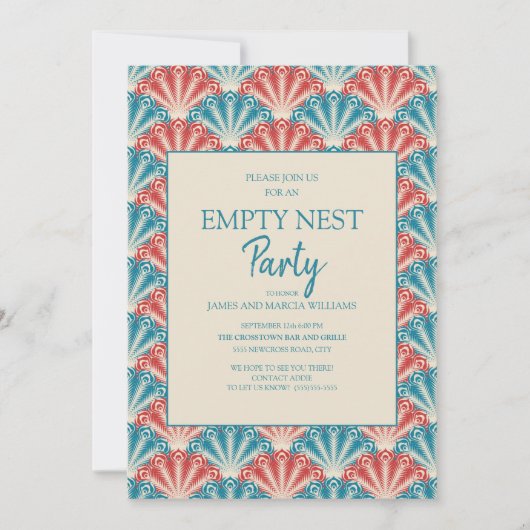 Red Blue Shell Fan Pattern Empty Nest Party Kaart (Voorkant)
