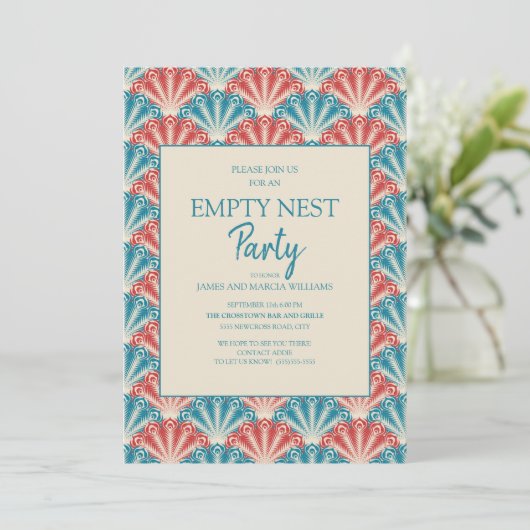 Red Blue Shell Fan Pattern Empty Nest Party Kaart (Staand voorkant)