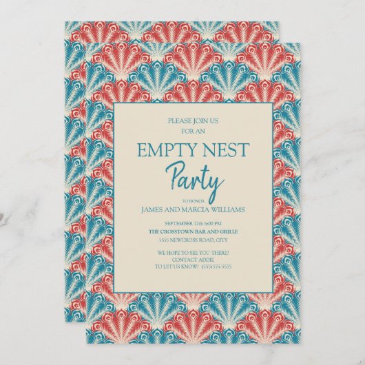 Red Blue Shell Fan Pattern Empty Nest Party Kaart (Voorkant / Achterkant)