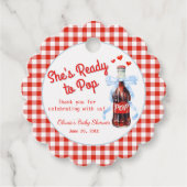 Red & Blue She's Ready to Pop Baby Shower Bedankjes Labels (Voorkant)