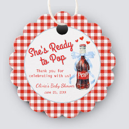Red & Blue She's Ready to Pop Baby Shower  Bedankjes Labels