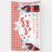 Red & Blue She's Ready to Pop Baby Shower  Spandoek (Verticaal)