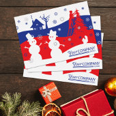 Red Blue Snow Mannen Village, Logo Zakelijke Kerst Folie Uitnodiging
