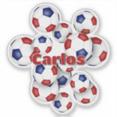 red blue soccer balls sticker w athlete name (Voorkant)