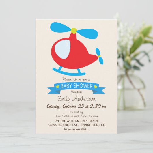 Red & Blue Speelgoed Helikopter Baby shower Kaart (Staand voorkant)