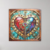 Red & Blue Stained Glass Heart Steampunk Series Canvas Afdruk (Voorkant)