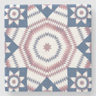 Red Blue Star  Quilt Pattern Art Onderzetter
