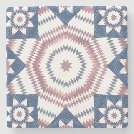 Red Blue Star  Quilt Pattern Art Onderzetter (Voorkant)
