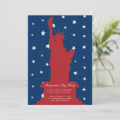Red Blue Stars Vrijheidsbeeld op 4 juli Kaart (Staand voorkant)