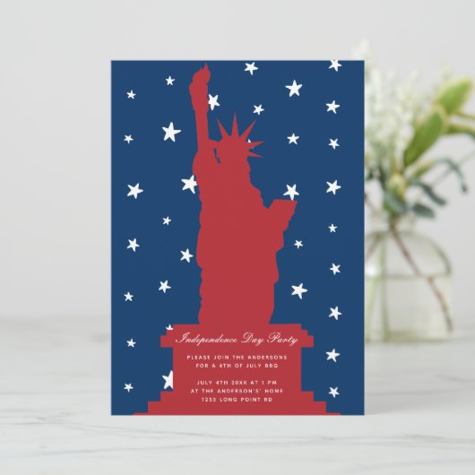 Red Blue Stars Vrijheidsbeeld op 4 juli Kaart (Staand voorkant)