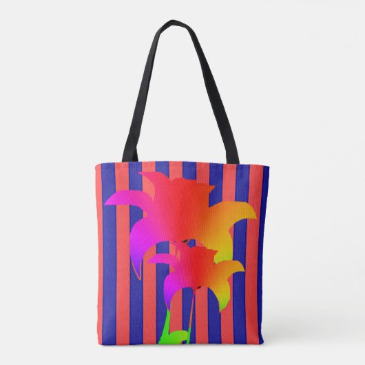 Red Blue Stripe Rainbow Floral Canvas tas (Achterkant)