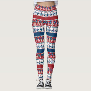 Red Blue Striped Noors patroon Leggings