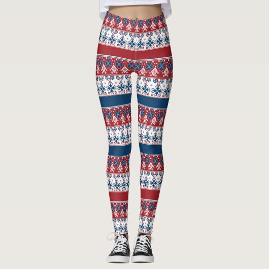 Red Blue Striped Noors patroon Leggings (Voorkant)