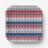 Red Blue Striped Noors patroon Papieren Bordje (Voorkant)