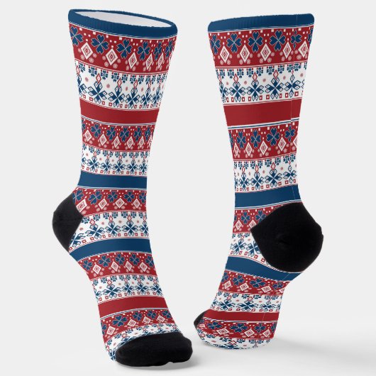 Red Blue Striped Noors patroon Sokken (Gebogen)