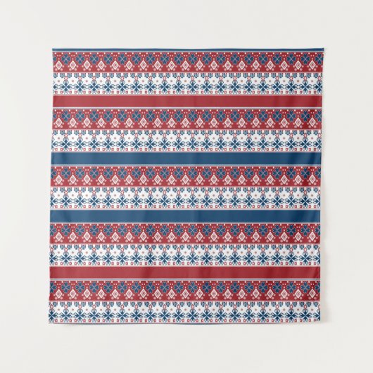 Red Blue Striped Noors patroon Wandkleed (Voorkant)
