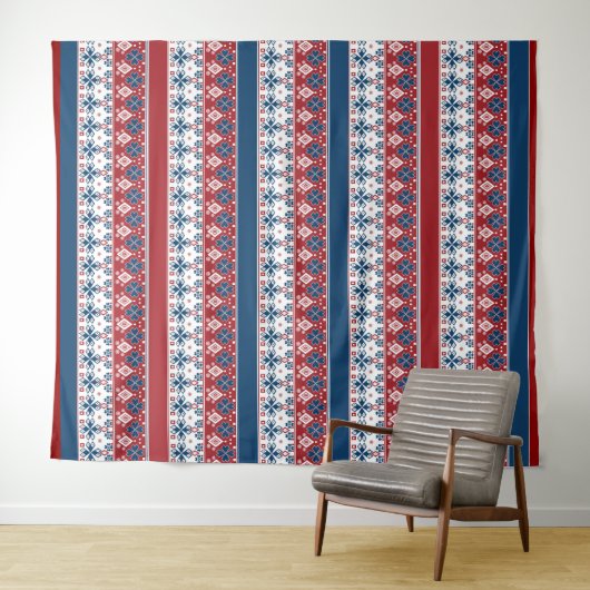 Red Blue Striped Noors patroon Wandkleed (In Situ (horizontaal))