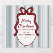 Red Blue Stripes & Bow Frame Christmas Bier Etiket (Enkel label)