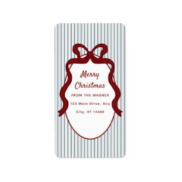 Red Blue Stripes & Bow Frame Christmas Etiket