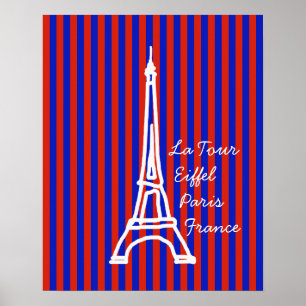red blue stripes Eiffel paris Poster
