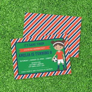 Red Blue Tan Girl Birthday Invitation Kaart