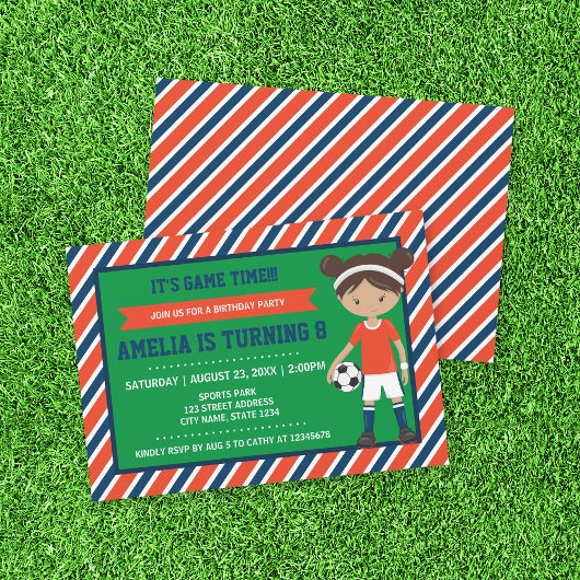 Red Blue Tan Girl Birthday Invitation Kaart
