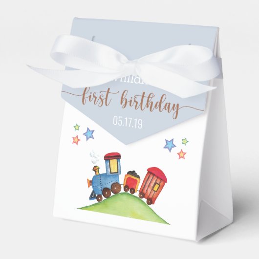 Red Blue Train 1st Birthday party Hartelijk dank Bedankdoosjes (Voorkant Zijde)