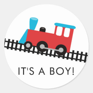 Red & Blue Train It'a Boy Favor Sticker