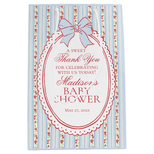 Red & Blue Vintage Fancy Floral Baby Shower Favors Medium Cadeauzakje (Voorkant)