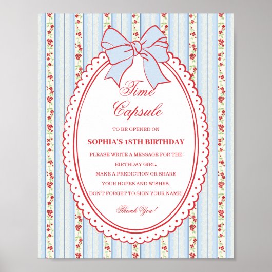 Red & Blue Vintage Fancy Floral Time Capsule Game Poster (Voorkant)