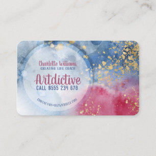 Red Blue Waterverf Gold Spletters artistiek creati Visitekaartje