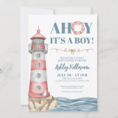 Red Blue Waterverf Nautical Boy Baby shower Kaart (Voorkant)
