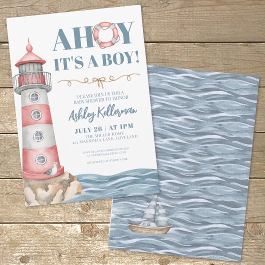 Red Blue Waterverf Nautical Boy Baby shower Kaart