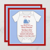 Red Blue Whale Baby Boy Shower Kaart (Voorkant / Achterkant)