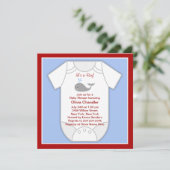 Red Blue Whale Baby Boy Shower Kaart (Staand voorkant)